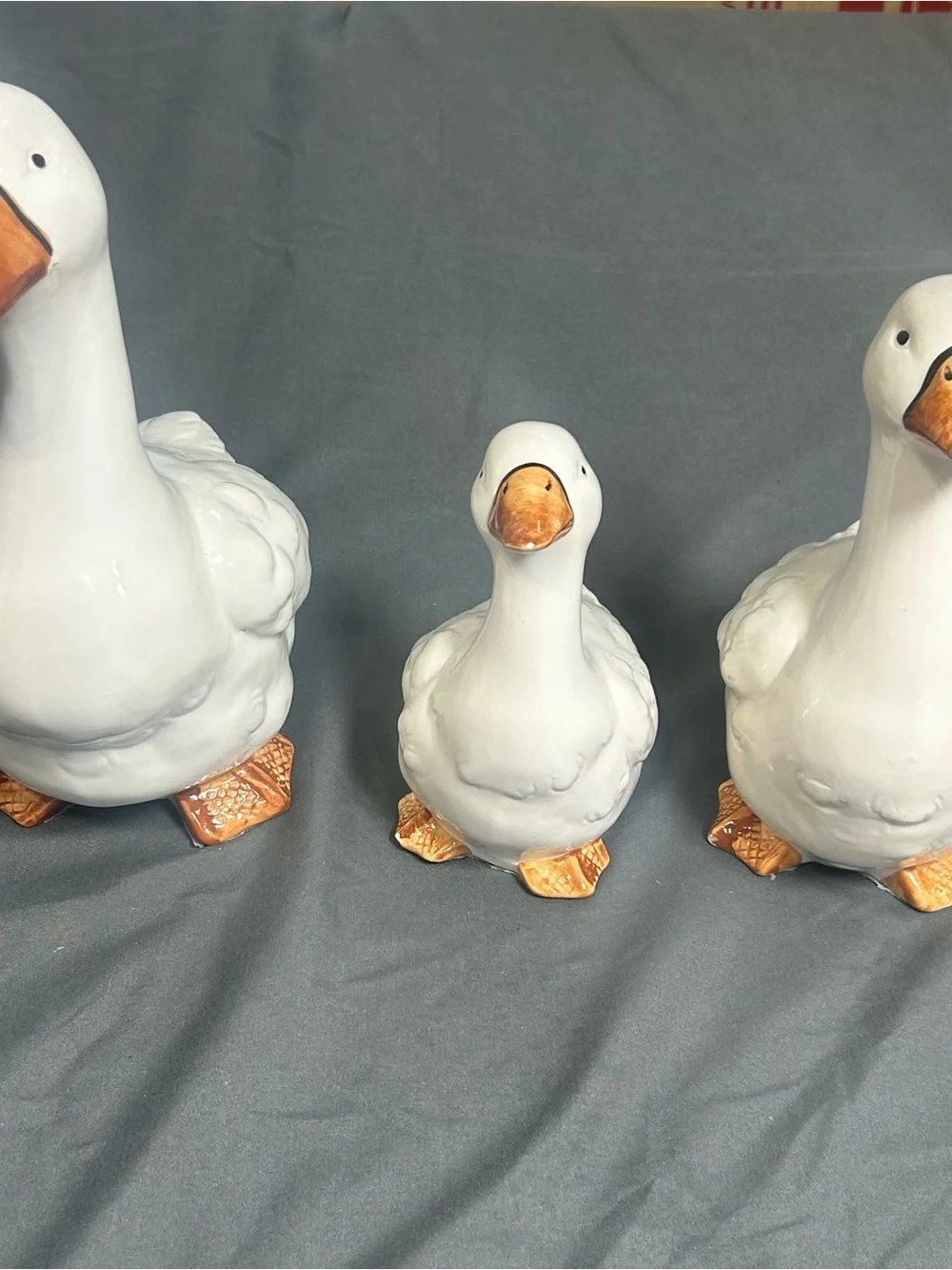 Ceramic Duck Figurine Set 3 White Goose Farmhouse Cottagecore Kitchen Decor